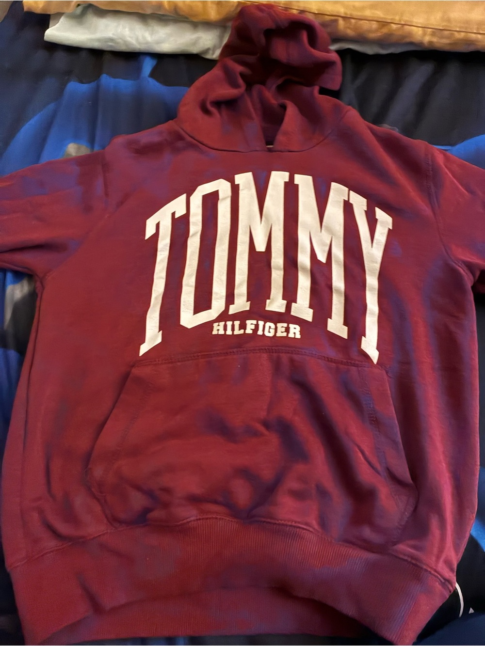 Tommy Hilfiger Maroon Pullover Hoodie with White Logo